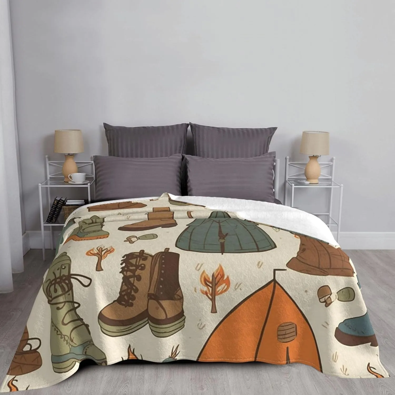 Sleeping Bag Boots Campfire Pattern Blankets and Throws Ultra-Soft Micro Fleece Blanket Luxury All Seasons Throw Blanket 60"x50" Lightweight Flannel Air Conditioning Blankets for Couch Travel