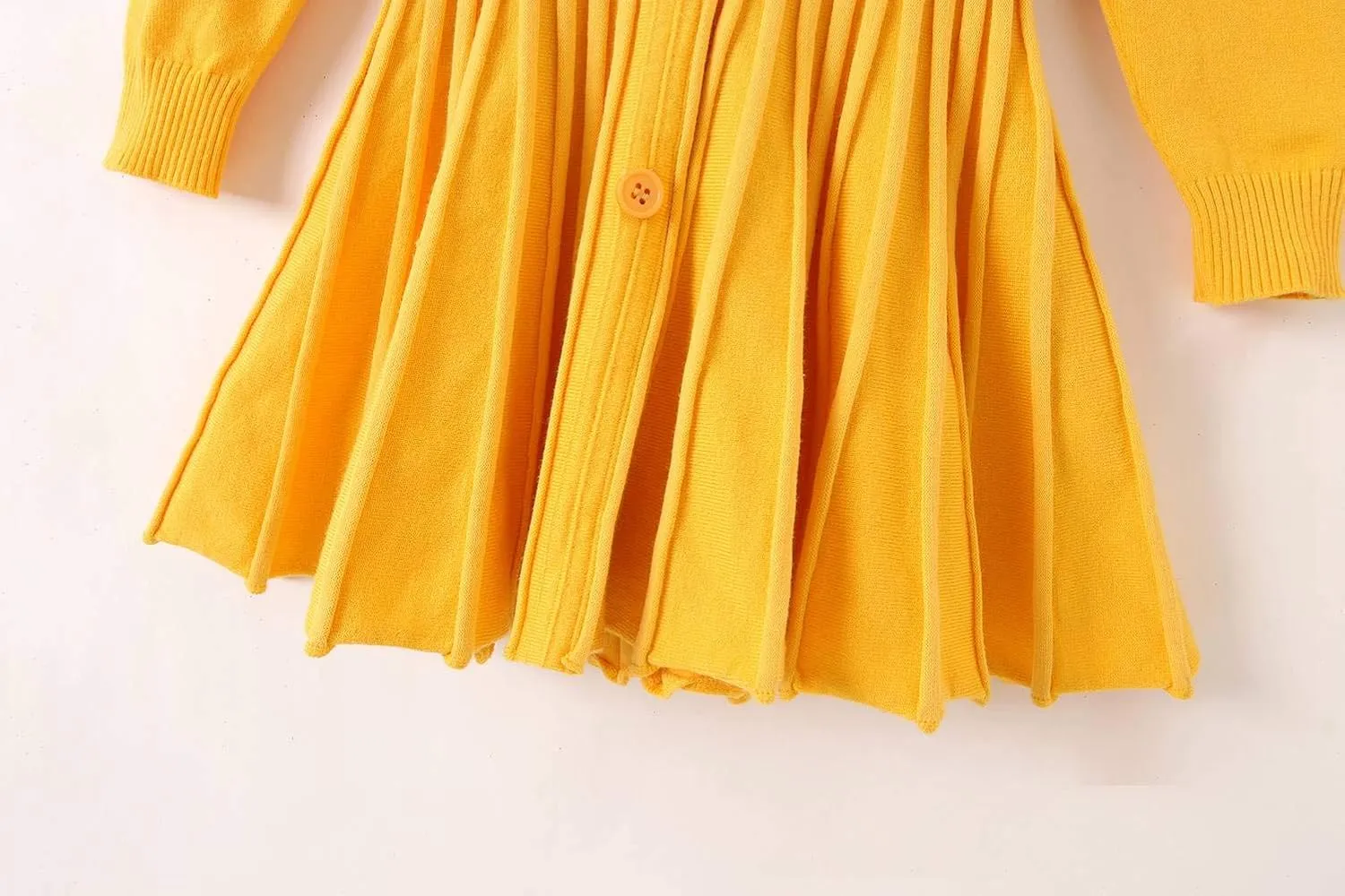 SMILING PINKER Little Girls Pleated Dress School Uniform Long Sleeve Button Front Knit Sweater Dress