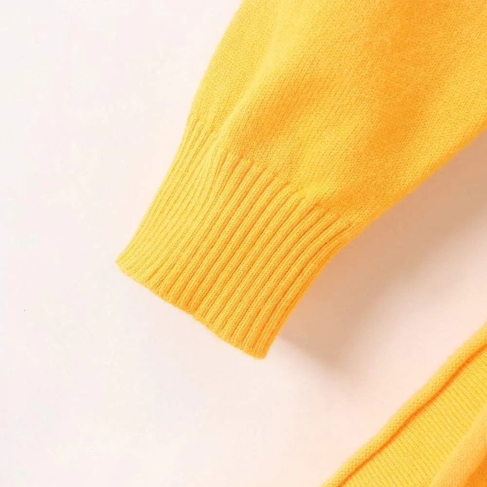 SMILING PINKER Little Girls Pleated Dress School Uniform Long Sleeve Button Front Knit Sweater Dress