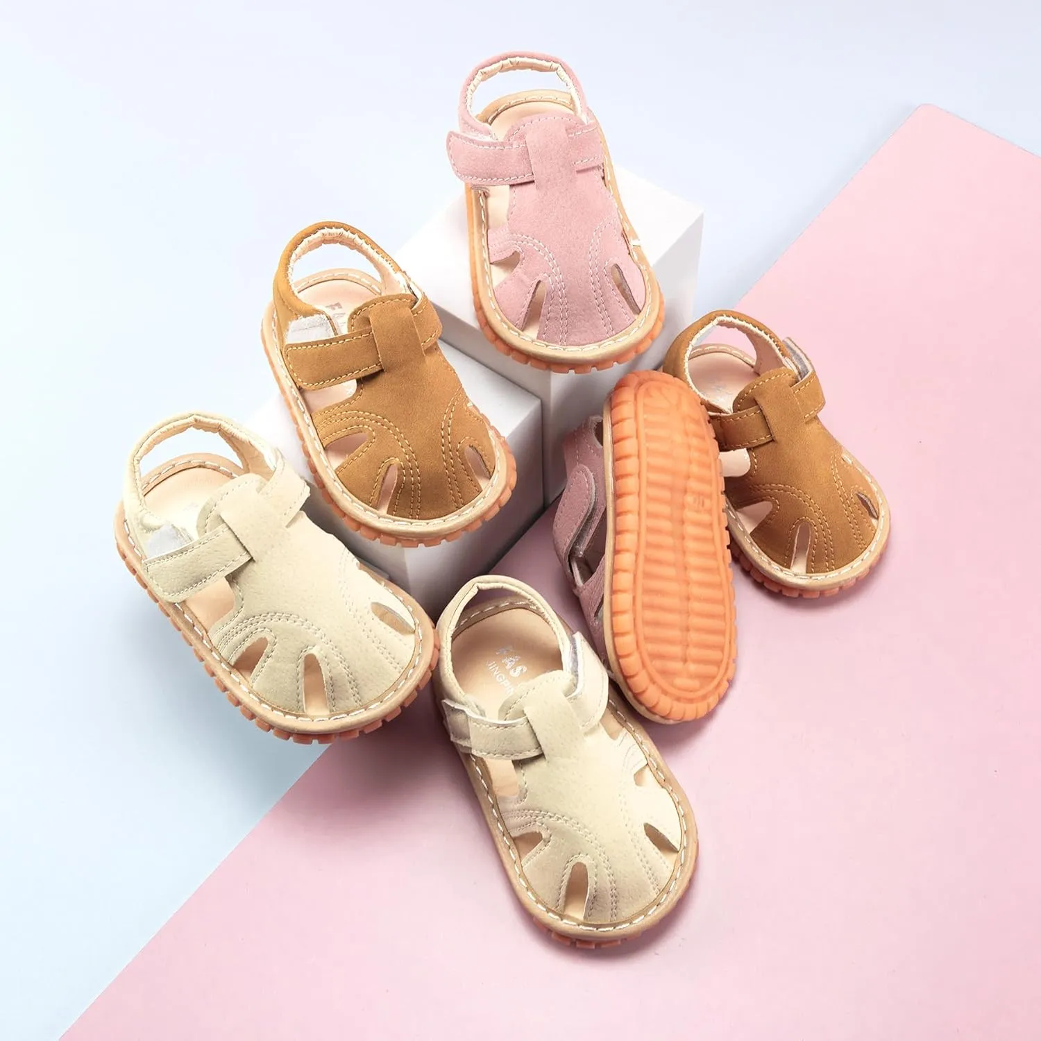 SOFMUO Baby Boys Girls Squeaky Sandals Non-Slip Soft Rubber Sole Closed Toe Infant Summer Outdoor Shoes Toddler First Walkers