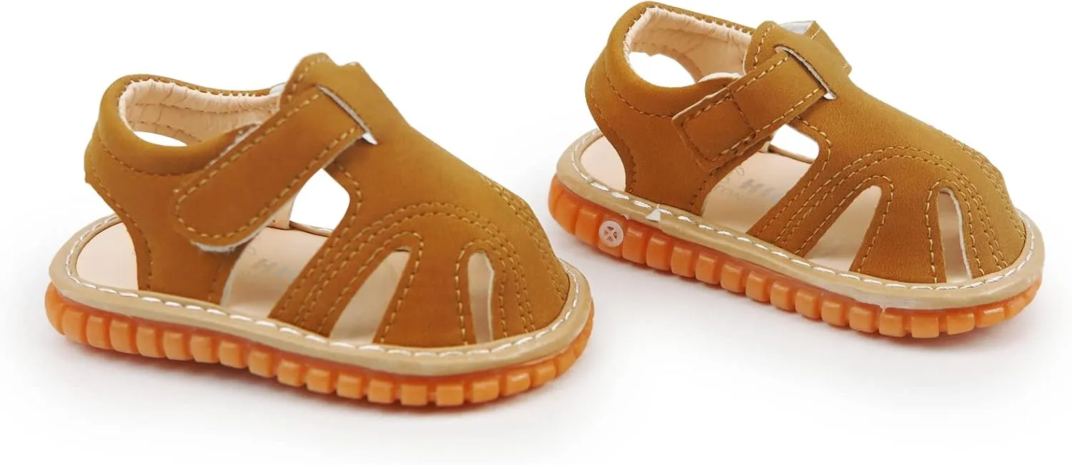 SOFMUO Baby Boys Girls Squeaky Sandals Non-Slip Soft Rubber Sole Closed Toe Infant Summer Outdoor Shoes Toddler First Walkers