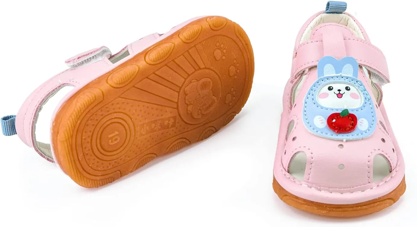 SOFMUO Baby Boys Girls Squeaky Sandals Non-Slip Soft Rubber Sole Closed Toe Infant Summer Outdoor Shoes Toddler First Walkers