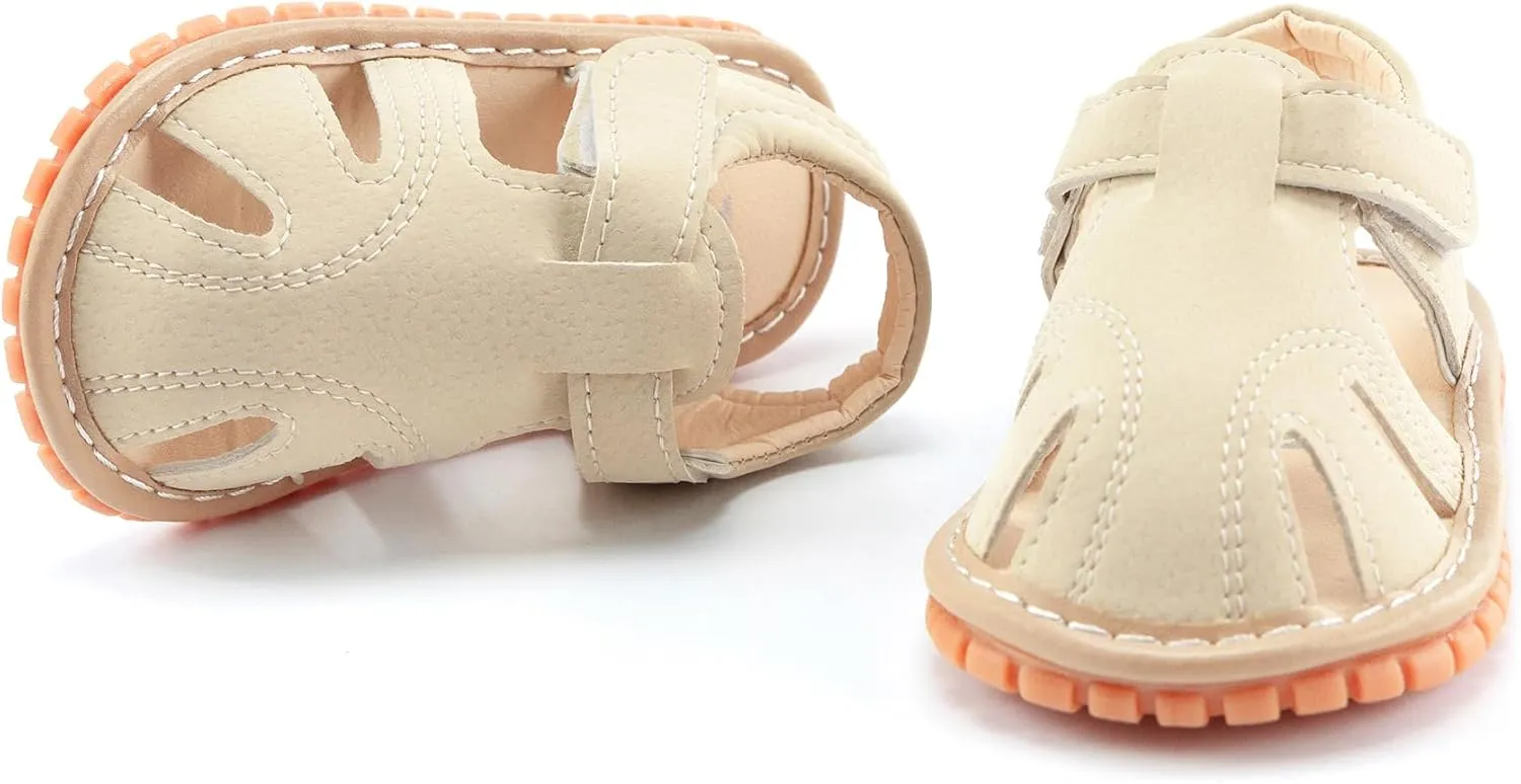 SOFMUO Baby Boys Girls Squeaky Sandals Non-Slip Soft Rubber Sole Closed Toe Infant Summer Outdoor Shoes Toddler First Walkers