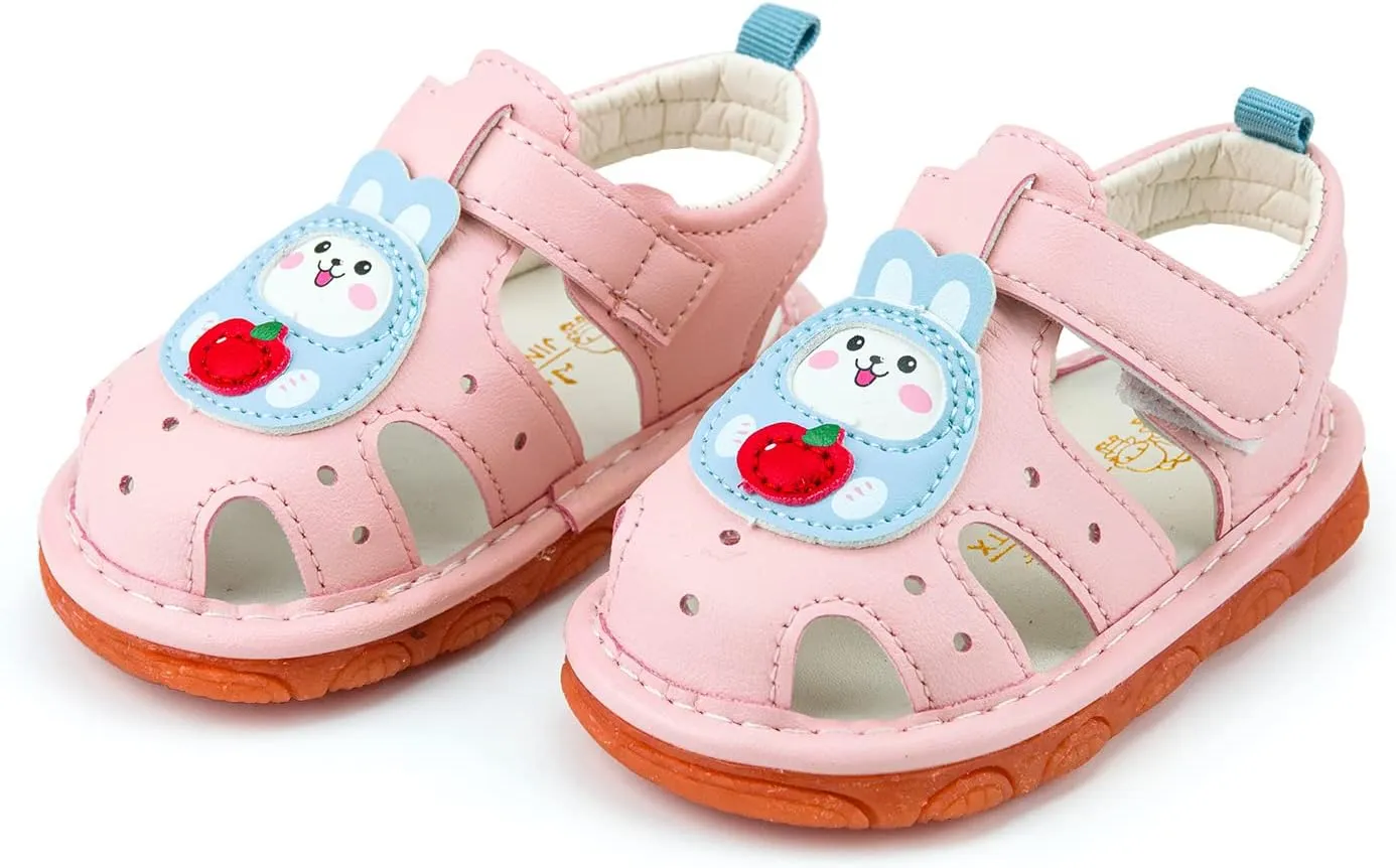 SOFMUO Baby Boys Girls Squeaky Sandals Non-Slip Soft Rubber Sole Closed Toe Infant Summer Outdoor Shoes Toddler First Walkers
