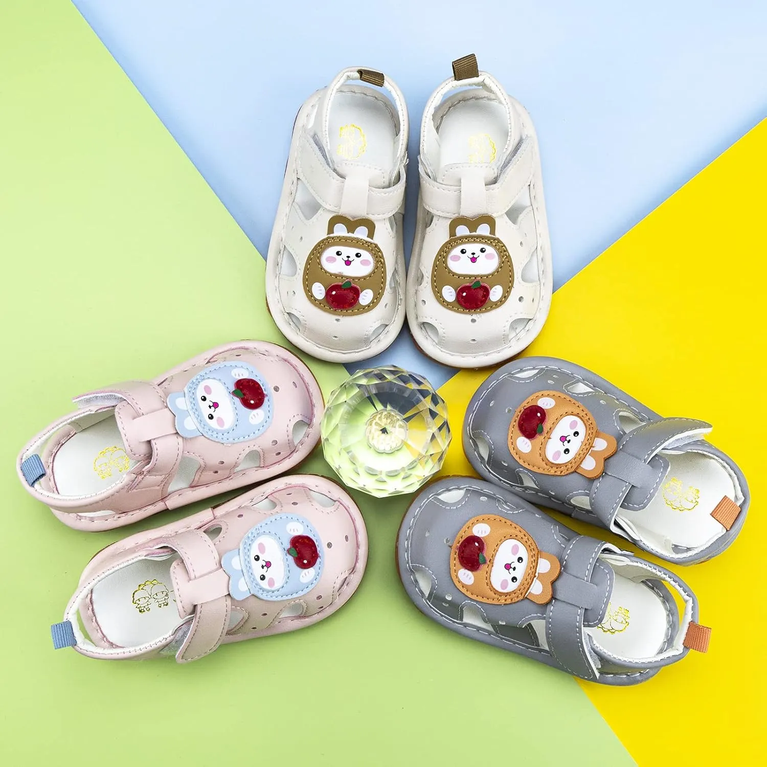 SOFMUO Baby Boys Girls Squeaky Sandals Non-Slip Soft Rubber Sole Closed Toe Infant Summer Outdoor Shoes Toddler First Walkers