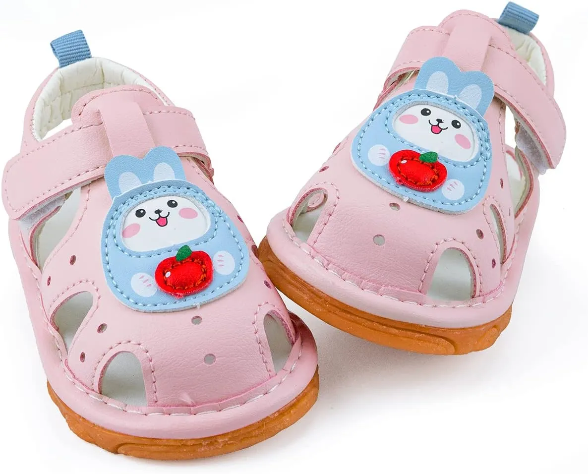 SOFMUO Baby Boys Girls Squeaky Sandals Non-Slip Soft Rubber Sole Closed Toe Infant Summer Outdoor Shoes Toddler First Walkers