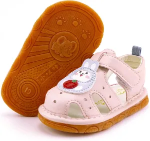 SOFMUO Baby Boys Girls Squeaky Sandals Non-Slip Soft Rubber Sole Closed Toe Infant Summer Outdoor Shoes Toddler First Walkers