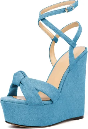 Soireelady Women's Sandals Wedge High Heels Open Toe Crisscross Strap Heeled Sandals Sexy Dressy Heels for Party, Evening and Nightclub