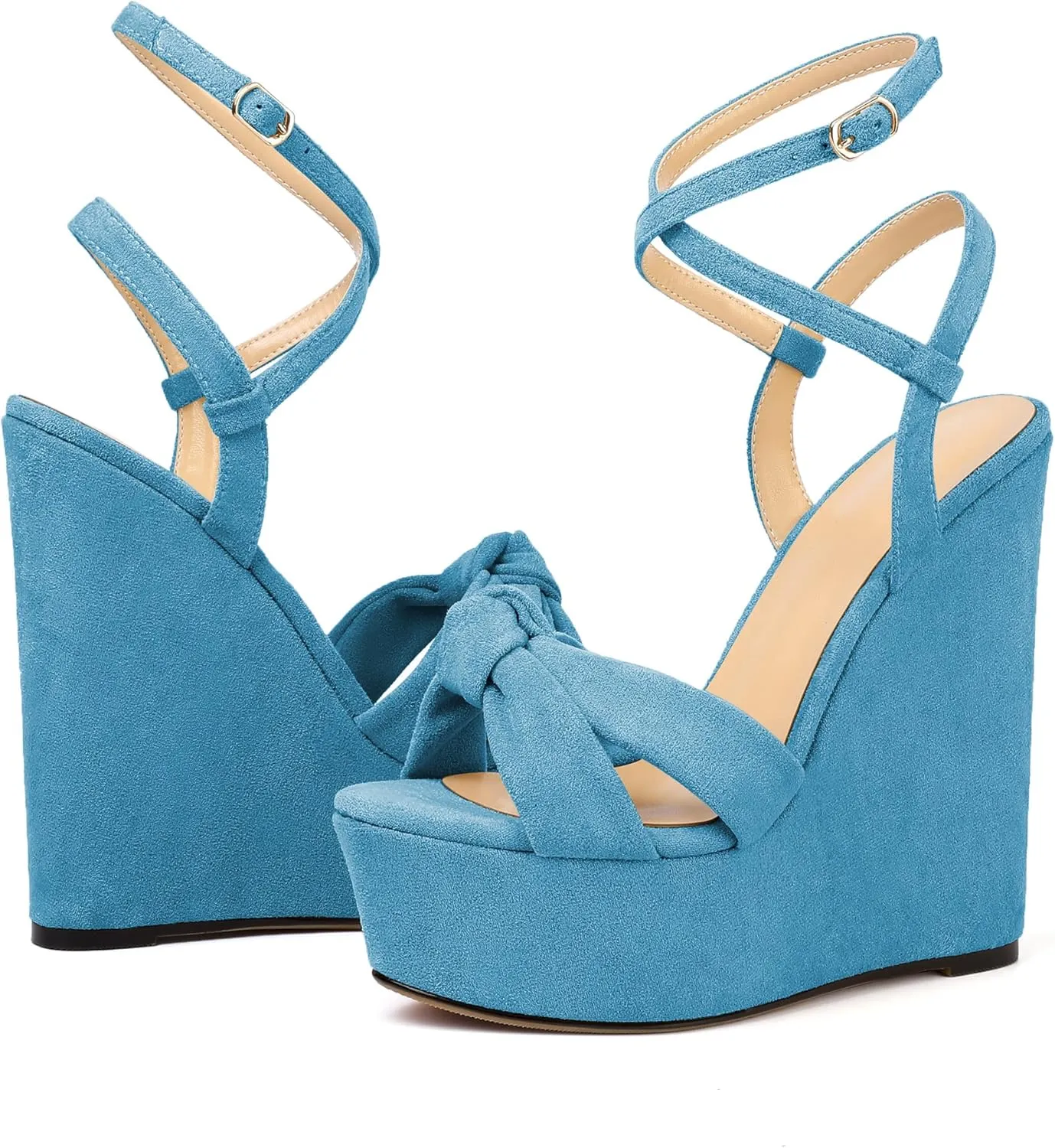 Soireelady Women's Sandals Wedge High Heels Open Toe Crisscross Strap Heeled Sandals Sexy Dressy Heels for Party, Evening and Nightclub