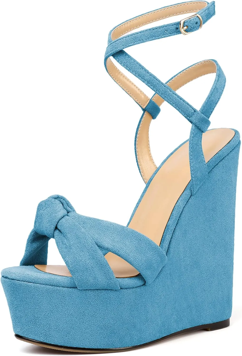 Soireelady Women's Sandals Wedge High Heels Open Toe Crisscross Strap Heeled Sandals Sexy Dressy Heels for Party, Evening and Nightclub