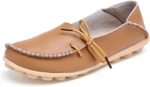 Solaud Women's Driving Moccasins Loafers Casual Round Toe Soft Comfortable Leather Loafers Breathable Slip On Walking Shoes