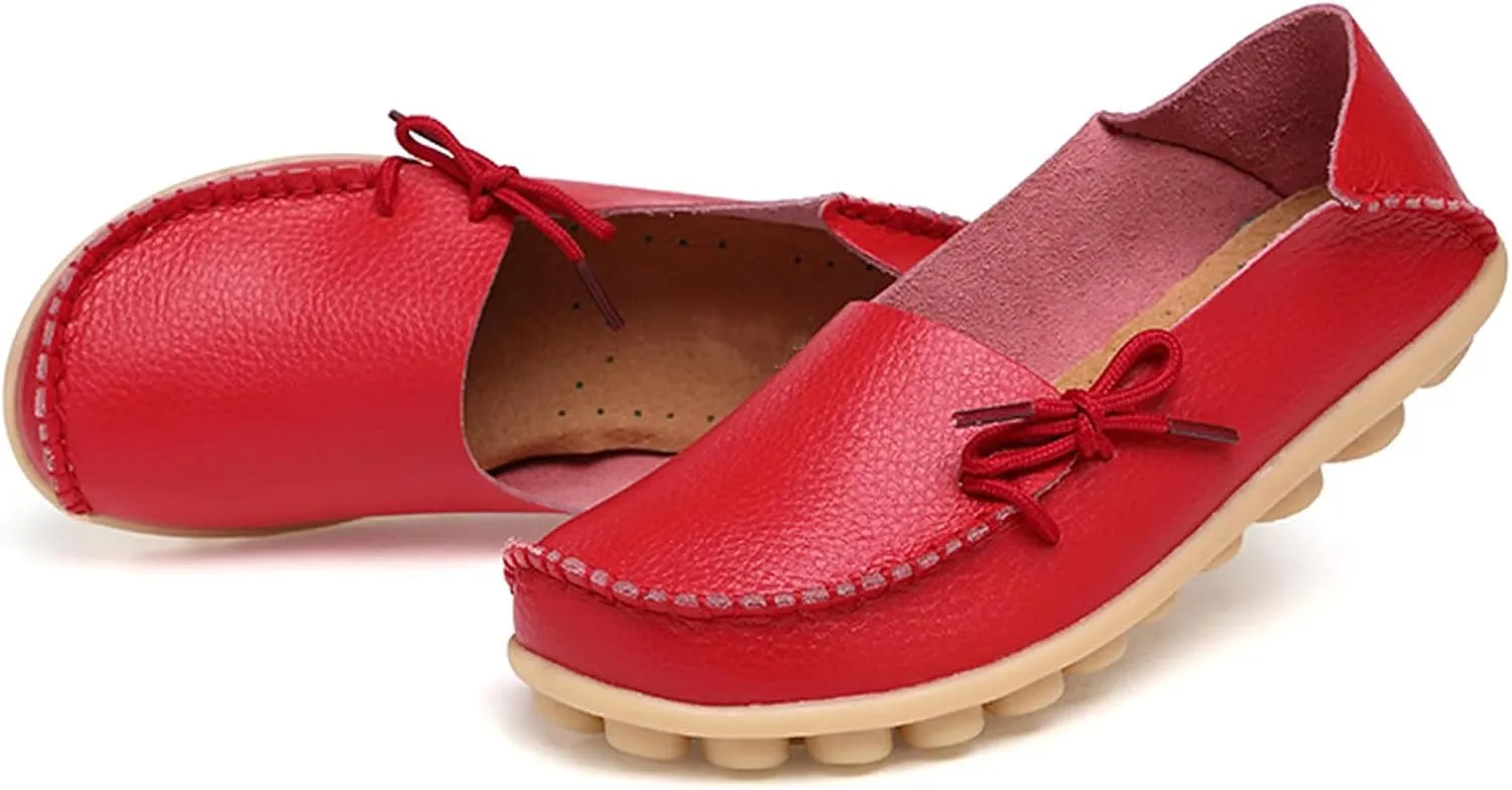 Solaud Women's Driving Moccasins Loafers Casual Round Toe Soft Comfortable Leather Loafers Breathable Slip On Walking Shoes
