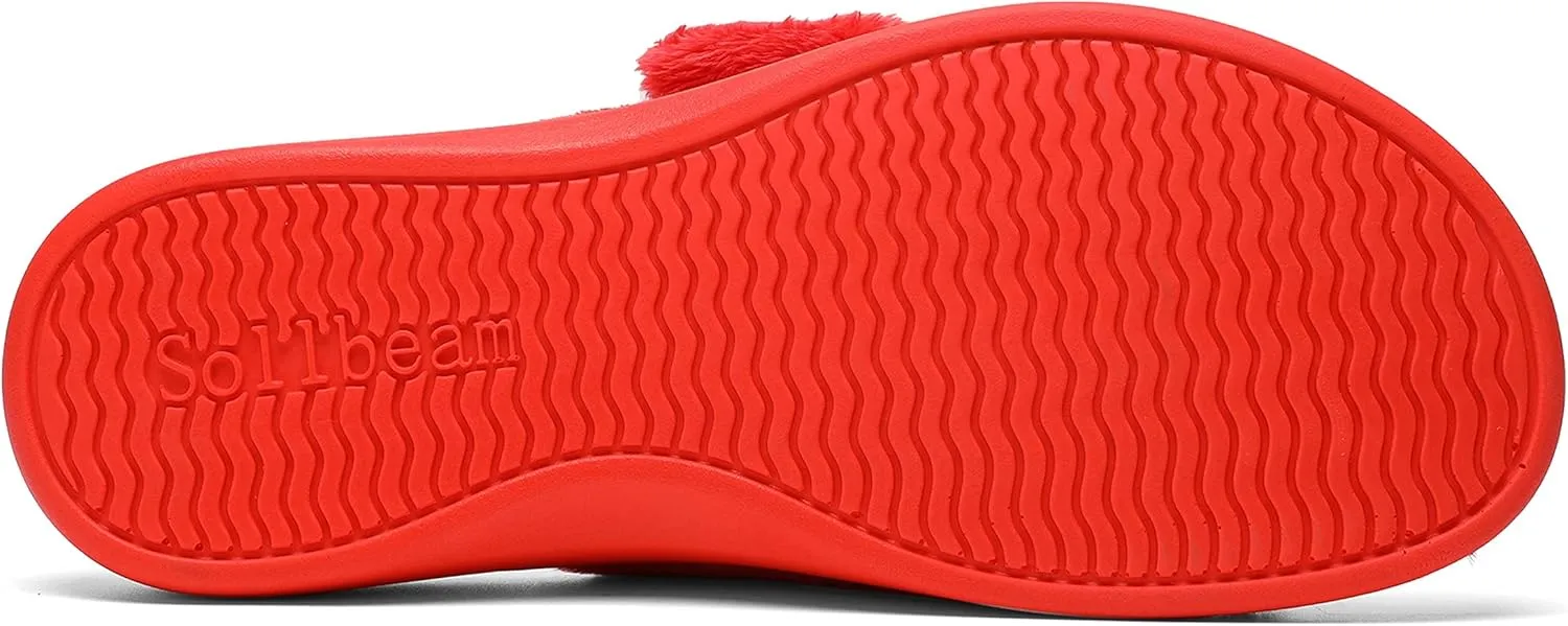 SOLLBEAM Women's Plantar Fasciitis Fuzzy House Orthopedic Adjustable Slippers With Arch Support Orthotic Heel Cup Sandals For Ladies