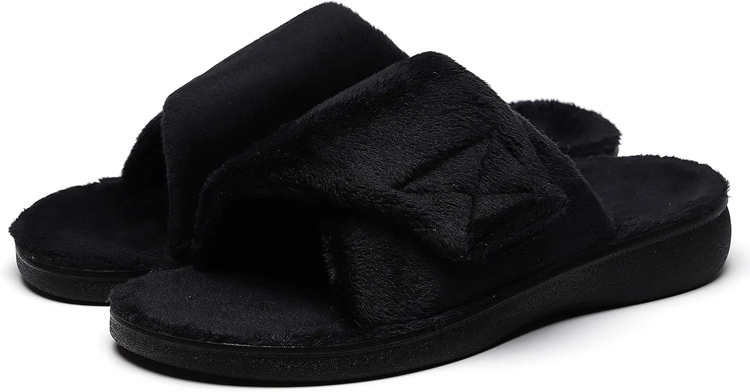 SOLLBEAM Women's Plantar Fasciitis Fuzzy House Orthopedic Adjustable Slippers With Arch Support Orthotic Heel Cup Sandals For Ladies