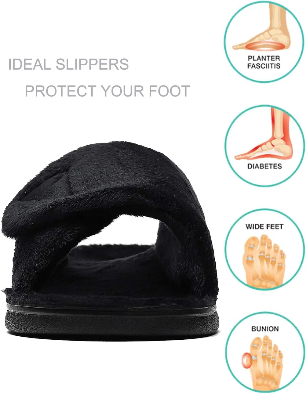 SOLLBEAM Women's Plantar Fasciitis Fuzzy House Orthopedic Adjustable Slippers With Arch Support Orthotic Heel Cup Sandals For Ladies