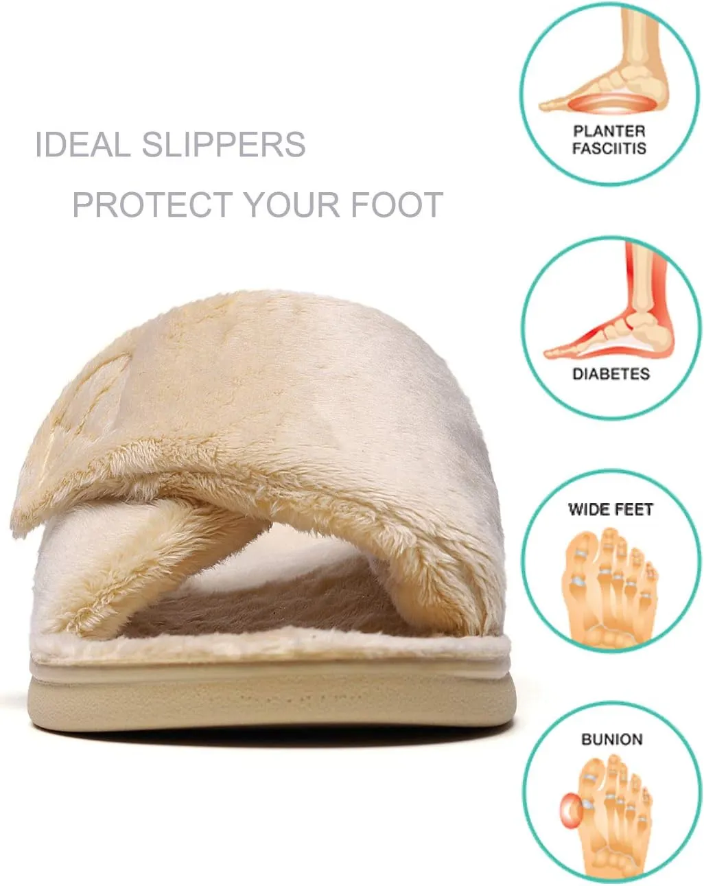 SOLLBEAM Women's Plantar Fasciitis Fuzzy House Orthopedic Adjustable Slippers With Arch Support Orthotic Heel Cup Sandals For Ladies