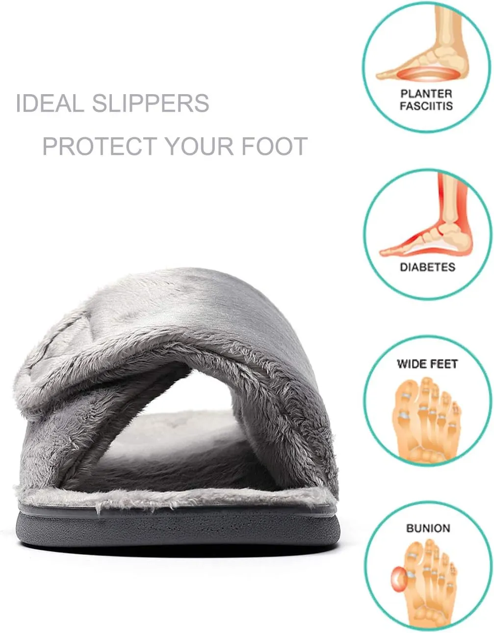 SOLLBEAM Women's Plantar Fasciitis Fuzzy House Orthopedic Adjustable Slippers With Arch Support Orthotic Heel Cup Sandals For Ladies