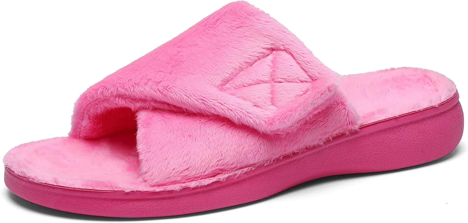 SOLLBEAM Women's Plantar Fasciitis Fuzzy House Orthopedic Adjustable Slippers With Arch Support Orthotic Heel Cup Sandals For Ladies
