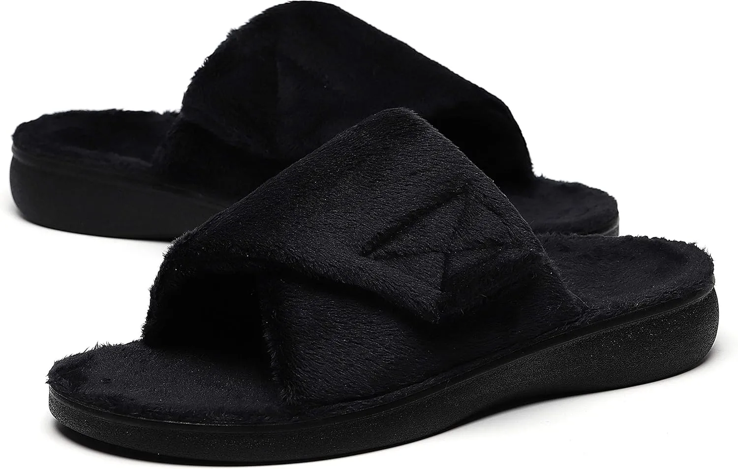 SOLLBEAM Women's Plantar Fasciitis Fuzzy House Orthopedic Adjustable Slippers With Arch Support Orthotic Heel Cup Sandals For Ladies