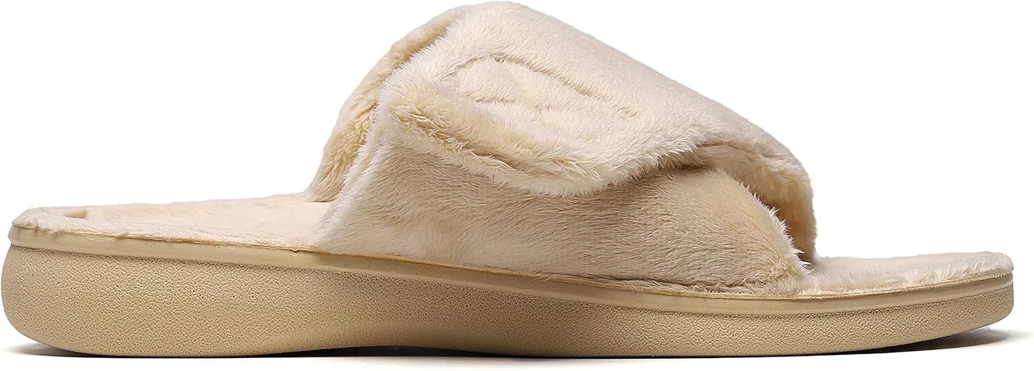SOLLBEAM Women's Plantar Fasciitis Fuzzy House Orthopedic Adjustable Slippers With Arch Support Orthotic Heel Cup Sandals For Ladies