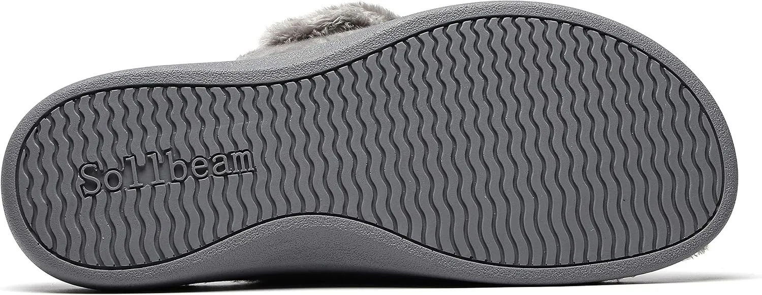 SOLLBEAM Women's Plantar Fasciitis Fuzzy House Orthopedic Adjustable Slippers With Arch Support Orthotic Heel Cup Sandals For Ladies