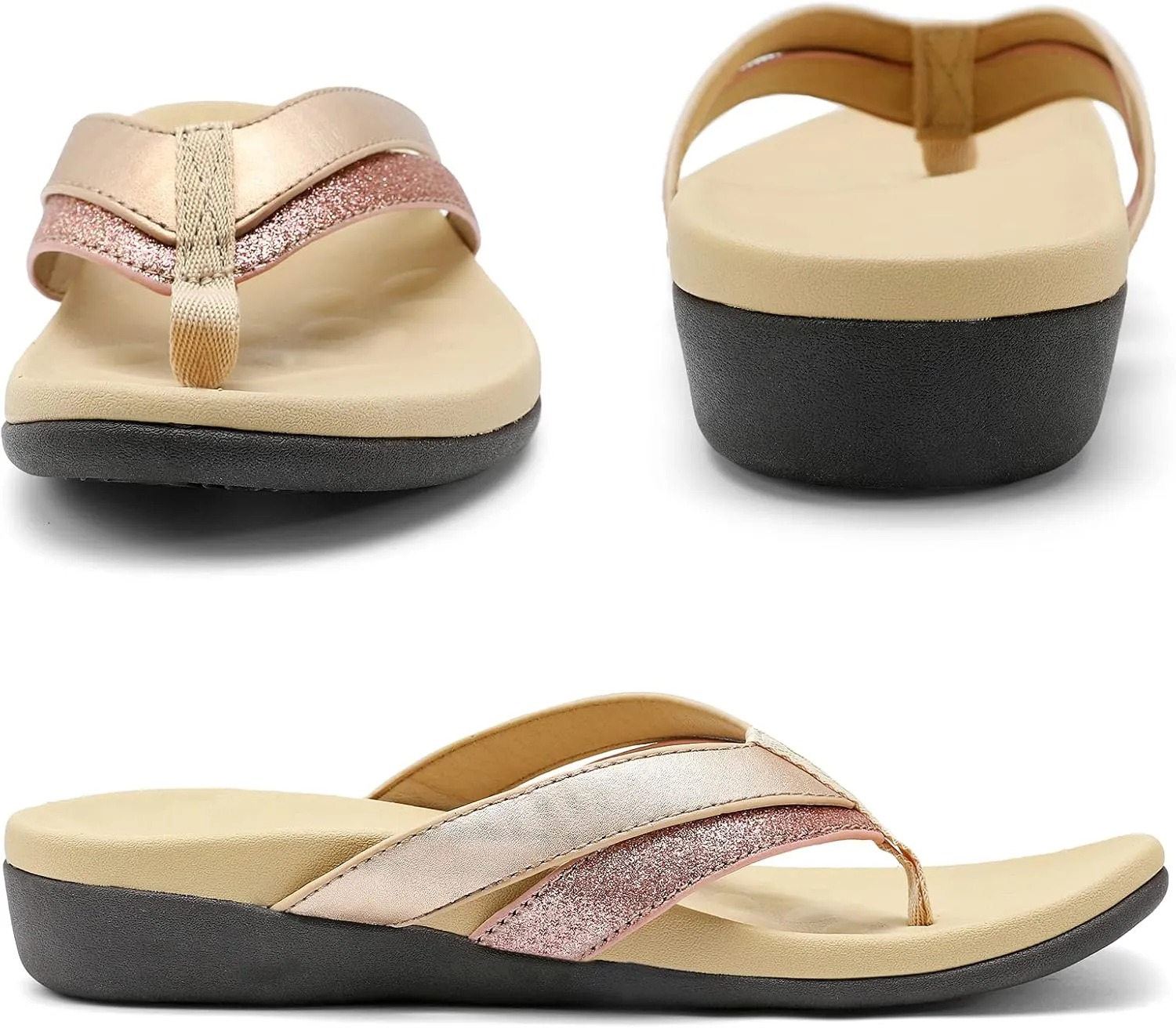 Sounity Soft Arch Support Comfortable Sandals for Womens, Best Summer Dress Flip Flops with Cushion Memory Foam, Outdoor Walking Slippers for Plantar Fasciitis…