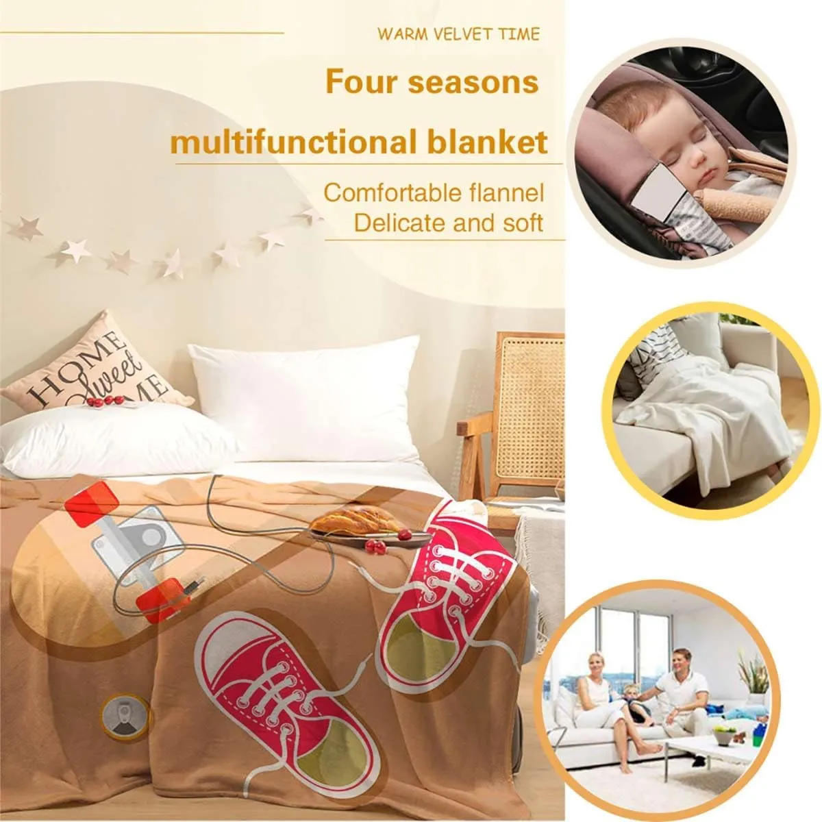 Sport Shoes Sneakers Blanket for Couch, Super Soft Plush Throw Blankets,Fur Blanket for Bed, Warm and Cozy Fuzzy Blanket for All Seasons 50x70 Inches