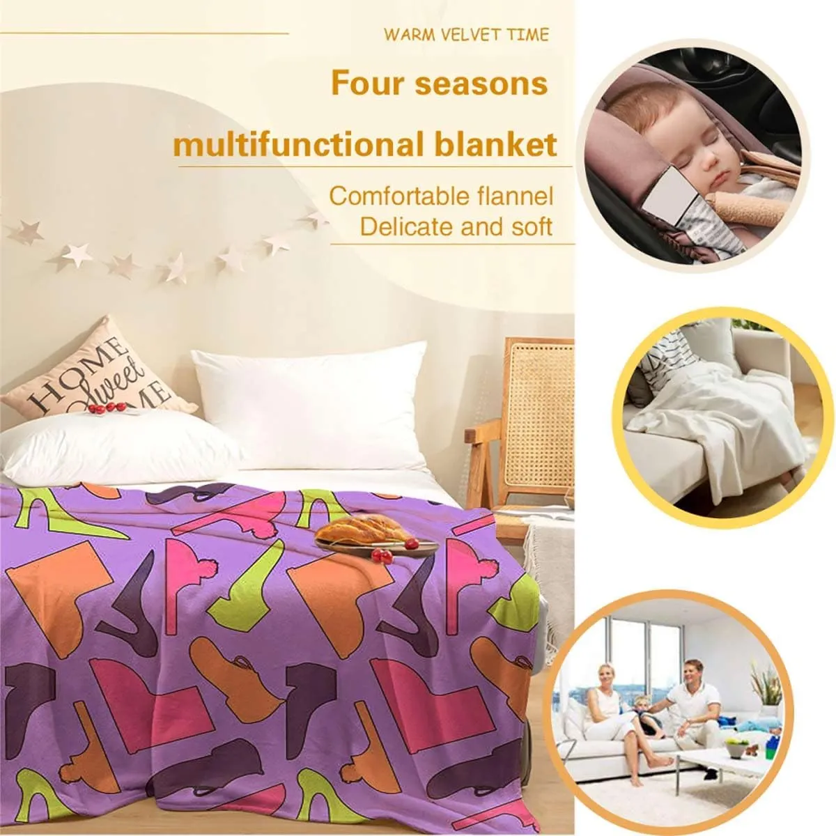 Sport Shoes Sneakers Blue Violet Throw Blanket for Couch, Bed, Sofa. Super Soft Lightweight Blanket, Throw Blanket Cozy, Warm and Breathable 40x60 Inches