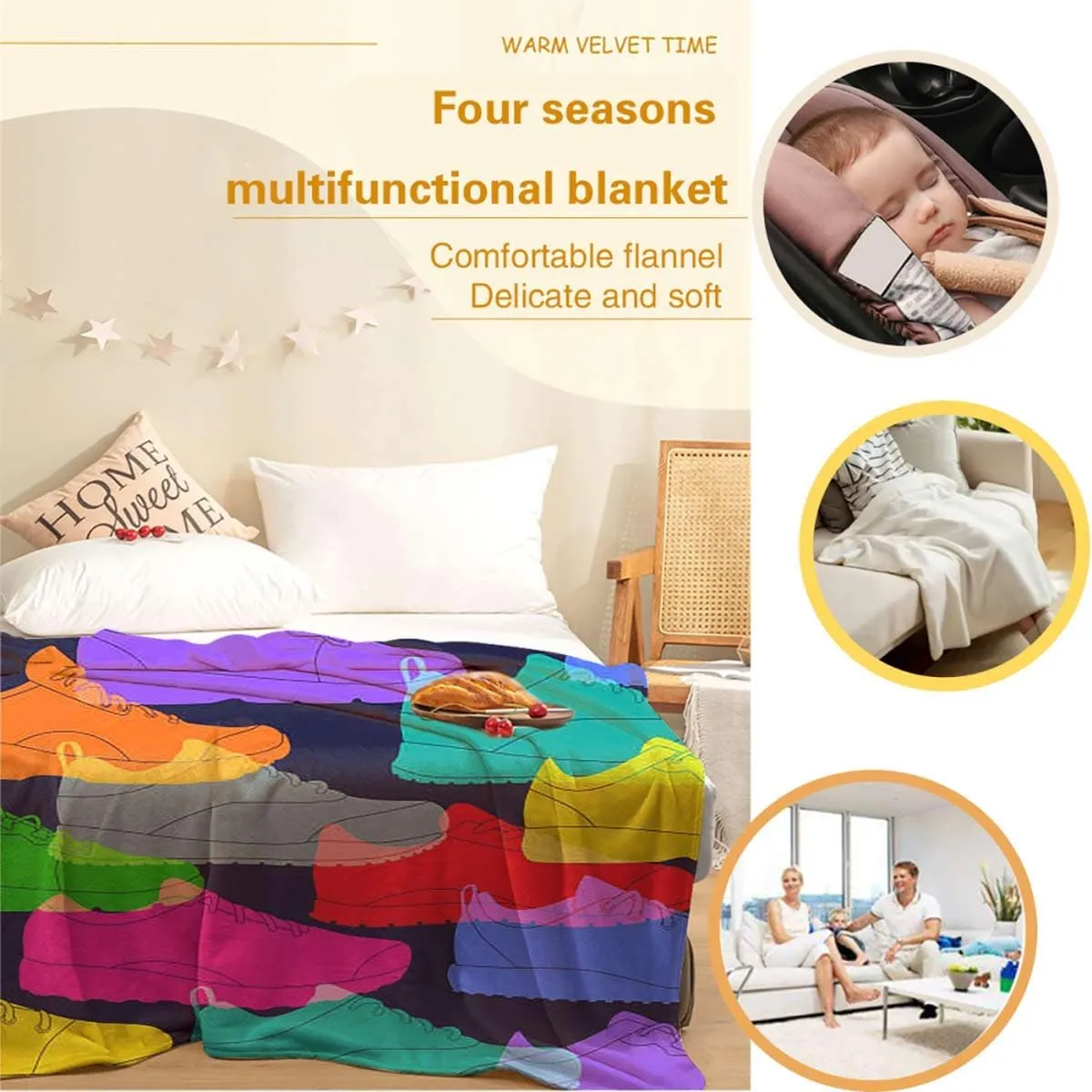 Sport Shoes Sneakers Colorful Throw Blanket for Couch - Lightweight Plush Fuzzy Cozy Soft Blankets and Throws for Sofa, 40x60 Inches