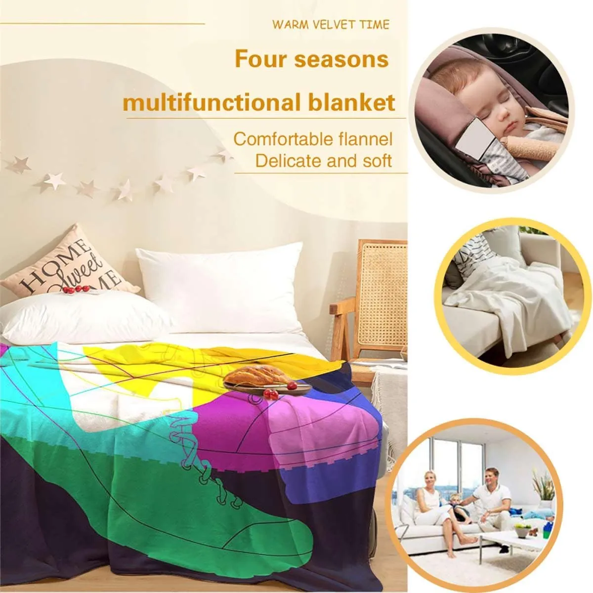 Sport Shoes Sneakers Yellow Green Blanket Super Soft Cozy Throw Blanket, Lightweight Fuzzy Comfy Textured Flannel Blanket Winter Warm, Sofa, Bed, 30x40 Inches