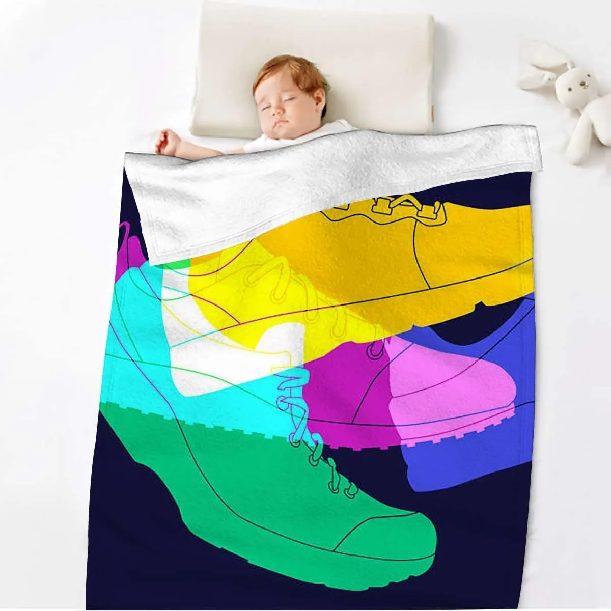 Sport Shoes Sneakers Yellow Green Blanket Super Soft Cozy Throw Blanket, Lightweight Fuzzy Comfy Textured Flannel Blanket Winter Warm, Sofa, Bed, 30x40 Inches