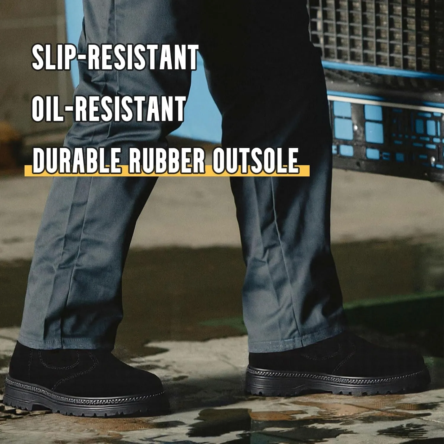 Steel Toe Work Boots for Men Slip Resistant Welding Work Boots Slip-on Safety Shoes for Industrial Construction