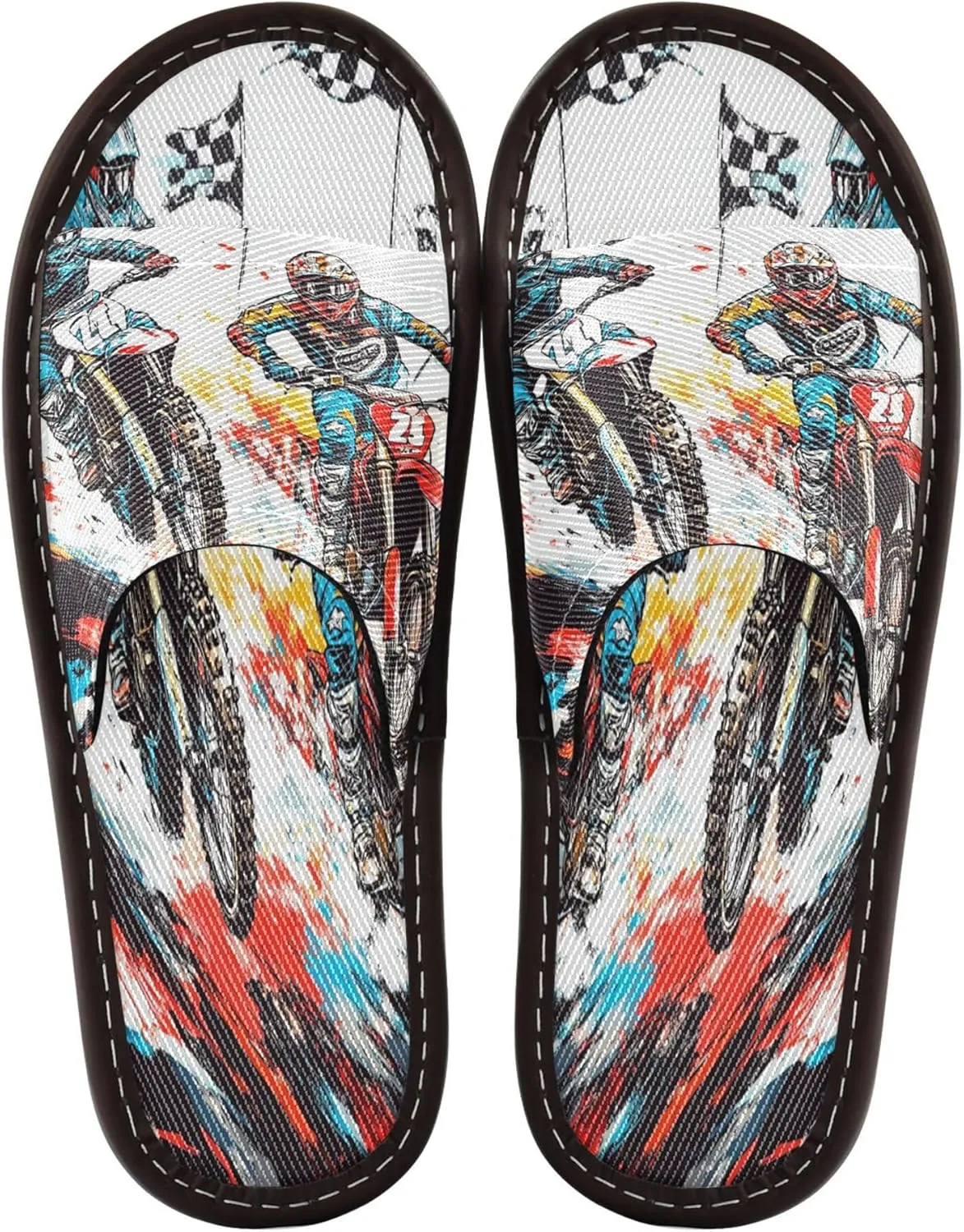 Summer Slipper Watercolor Motorcycle Flag Indoor House Men Women Quick Drying Slippers