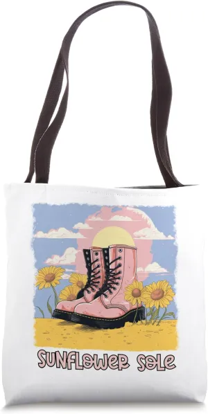 Sunflower Sole Pink Combat Boot Sunflower Art Tote Bag