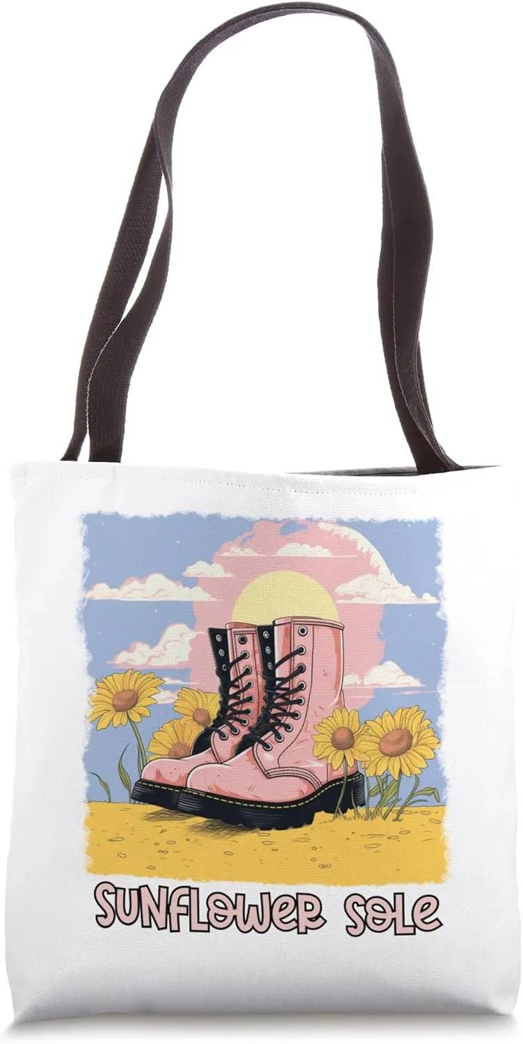 Sunflower Sole Pink Combat Boot Sunflower Art Tote Bag