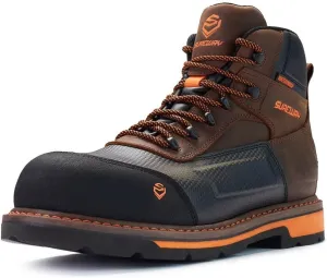 SUREWAY Composite Toe Heavy Duty Waterproof Work Boot, Men’s 6" Goodyear Welt Oil/Slip Resistant Dual-Density Comfortable Outsole Leather Construction Industrial Safety Lace Up Work Boots - Brown
