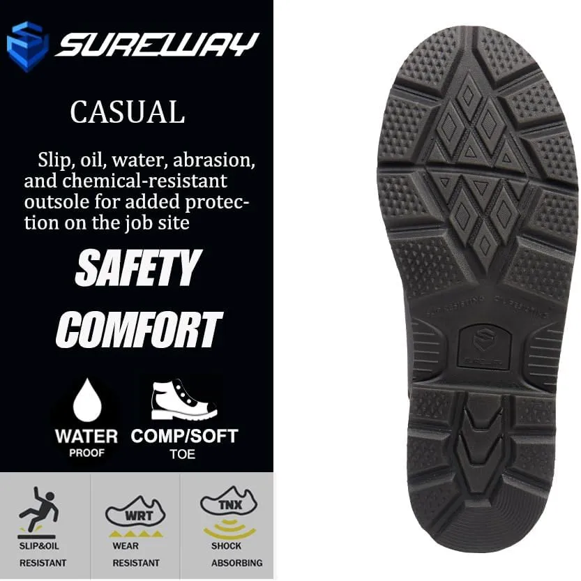 SUREWAY Composite Toe Heavy Duty Waterproof Work Boot, Men’s 6" Goodyear Welt Oil/Slip Resistant Dual-Density Comfortable Outsole Leather Construction Industrial Safety Lace Up Work Boots - Brown