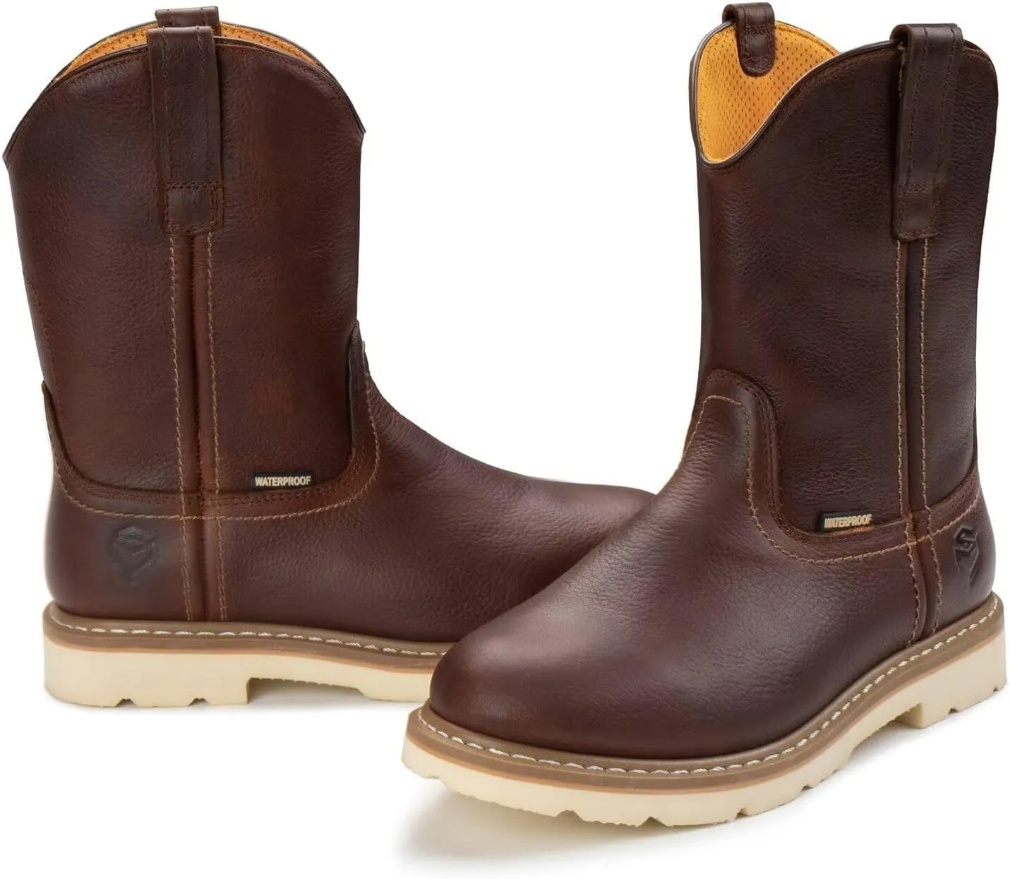 SUREWAY Mens 10 in Soft/Steel Toe Waterproof Wellington Boot,Heavy Duty Pull On Work Boots for Men,Full Grain Leather,Goodyear Welted,Superior Slip Resistant