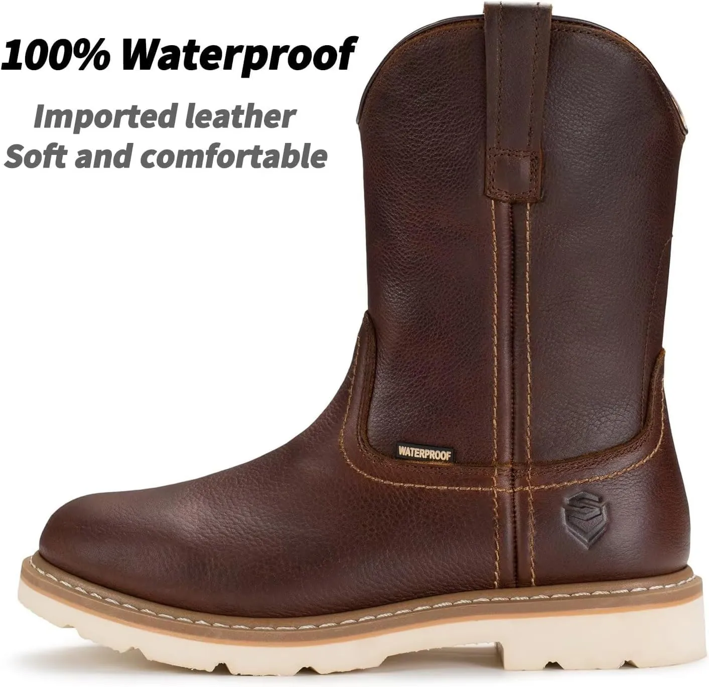 SUREWAY Mens 10 in Soft/Steel Toe Waterproof Wellington Boot,Heavy Duty Pull On Work Boots for Men,Full Grain Leather,Goodyear Welted,Superior Slip Resistant