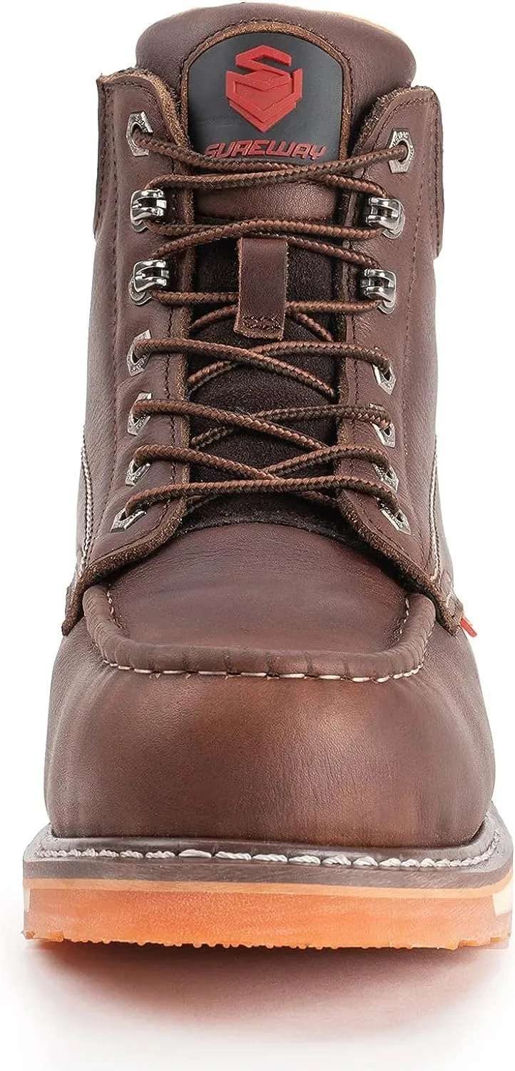SUREWAY Mens Heavy Duty Soft/Composite/Steel Toe Work Boots for Men-Comfortable,Goodyear Welt,Full Grain Leather,6 in Wedge Moc Toe Construction Boots/Shoes