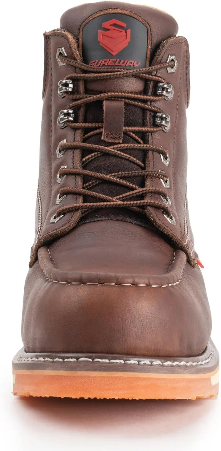 SUREWAY Mens Heavy Duty Soft/Composite/Steel Toe Work Boots for Men-Comfortable,Goodyear Welt,Full Grain Leather,6 in Wedge Moc Toe Construction Boots/Shoes
