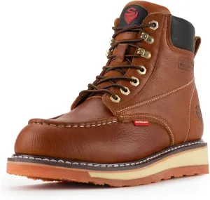 SUREWAY Mens Heavy Duty Soft/Composite/Steel Toe Work Boots for Men-Comfortable,Goodyear Welt,Full Grain Leather,6 in Wedge Moc Toe Construction Boots/Shoes,Waterproof Soft Toe Light Brown,Size 10.5