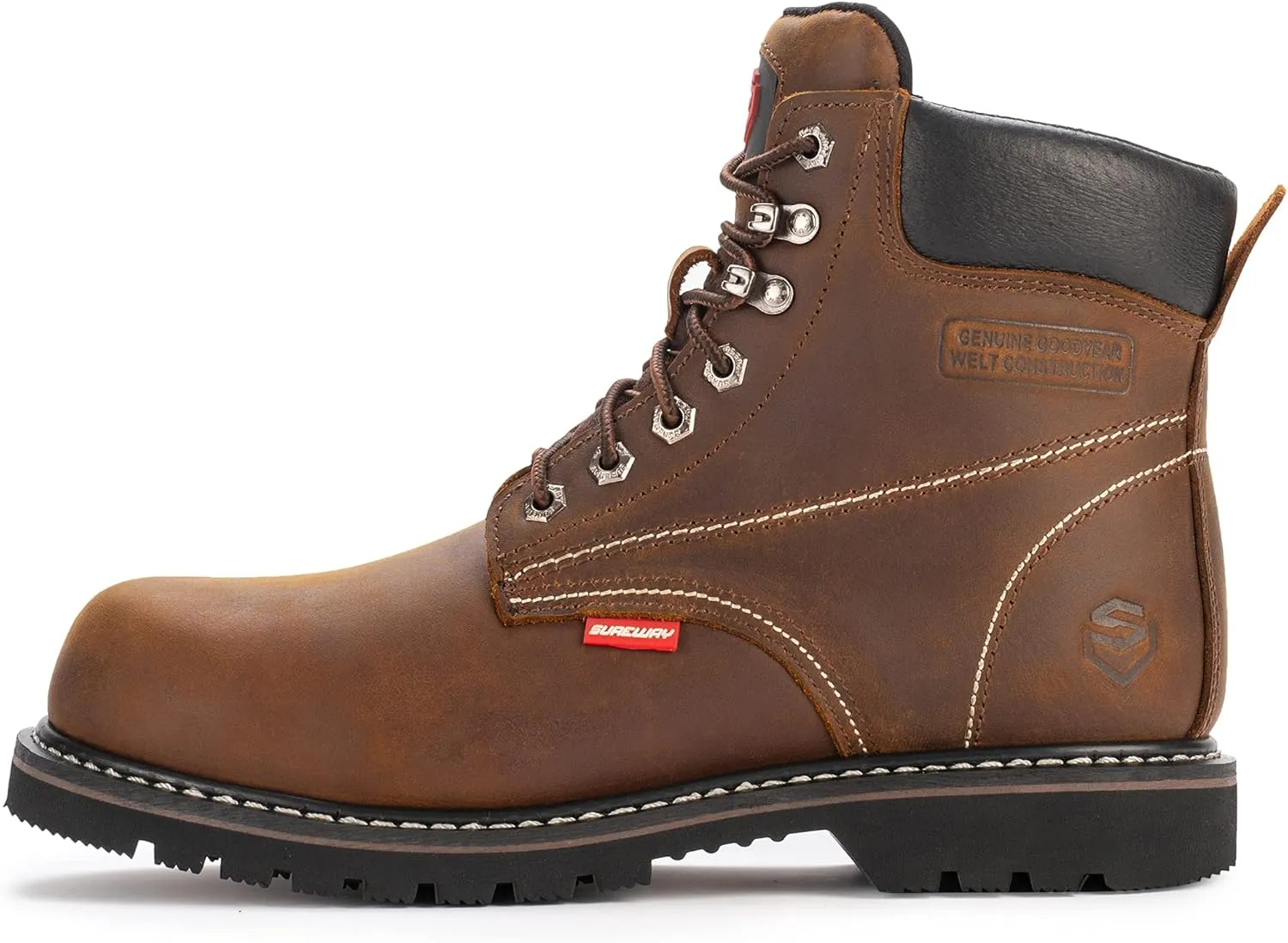 SUREWAY Mens Heavy Duty Soft/Steel Toe Work Boots for Men,Goodyear,Full Grain Leather Working Construction Boot,Slip/Oil/Water Resistant Industrial Safety Shoes
