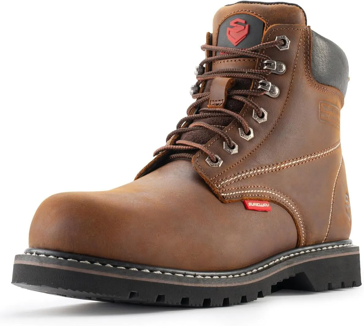 SUREWAY Mens Heavy Duty Soft/Steel Toe Work Boots for Men,Goodyear,Full Grain Leather Working Construction Boot,Slip/Oil/Water Resistant Industrial Safety Shoes