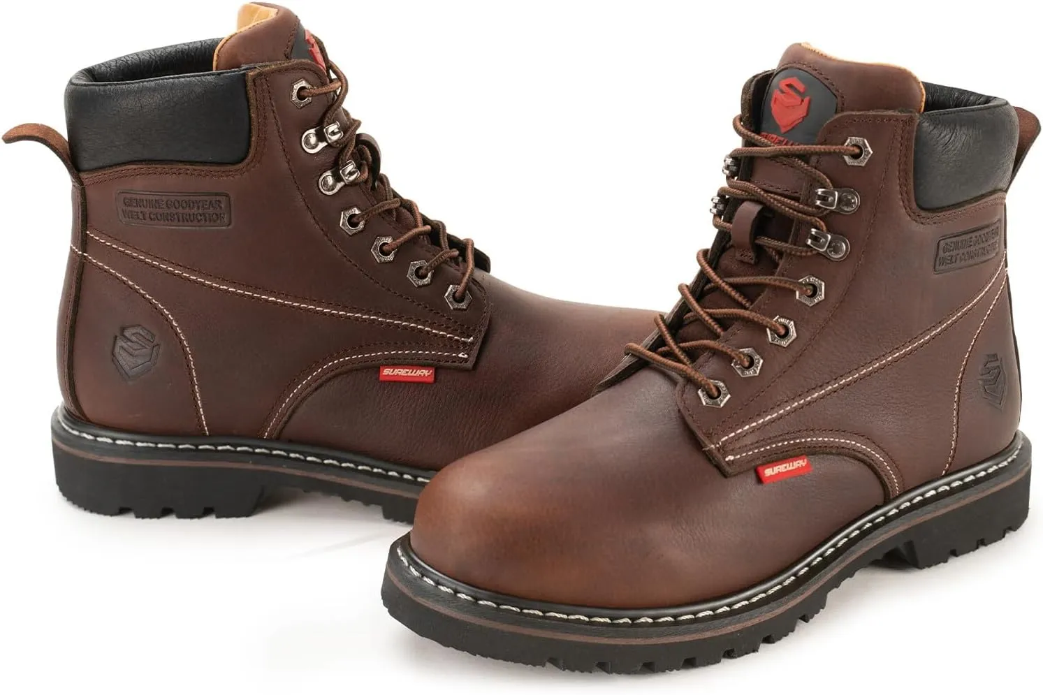 SUREWAY Mens Heavy Duty Soft/Steel Toe Work Boots for Men,Goodyear,Full Grain Leather Working Construction Boot,Slip/Oil/Water Resistant Industrial Safety Shoes