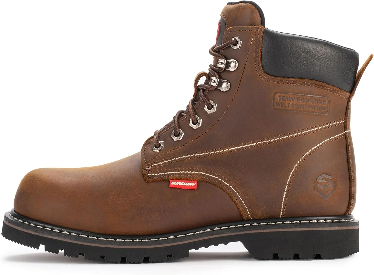 SUREWAY Mens Heavy Duty Soft/Steel Toe Work Boots for Men,Goodyear,Full Grain Leather Working Construction Boot,Slip/Oil/Water Resistant Industrial Safety Shoes