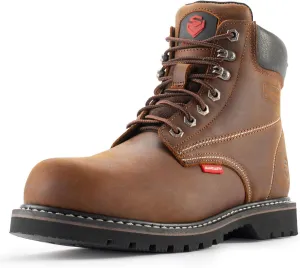 SUREWAY Mens Heavy Duty Soft/Steel Toe Work Boots for Men,Goodyear,Full Grain Leather Working Construction Boot,Slip/Oil/Water Resistant Industrial Safety Shoes