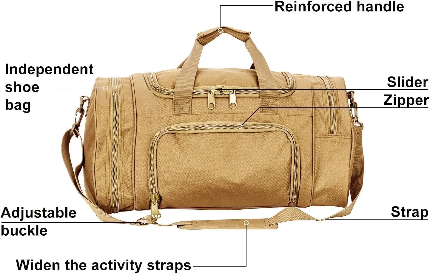 Tactical Travel Duffle Bag with Shoes Compartment Weekender Bags Carry On Overnight Bag For Men and Women Gym Sports Tote Pocket