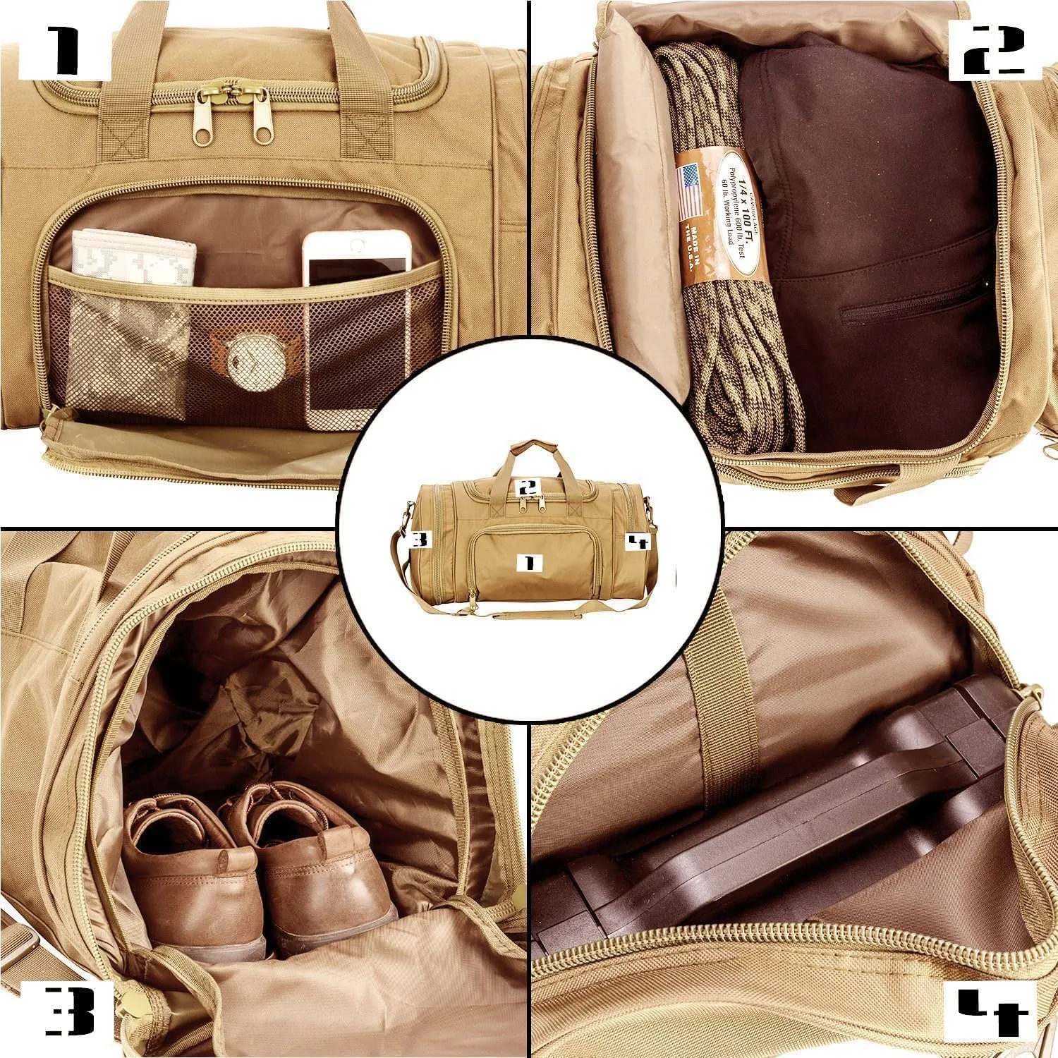 Tactical Travel Duffle Bag with Shoes Compartment Weekender Bags Carry On Overnight Bag For Men and Women Gym Sports Tote Pocket
