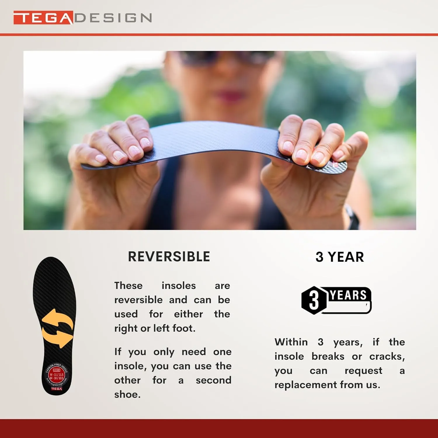 TEGA Carbon Fiber Insole (1 Pair) - for Turf Toe, Foot Fractures, Hallux Rigidus and Limitus - Rigid Shoe Insert for Sports, Hiking, Trekking, Basketball, Running - Alternative to Post Op Shoe